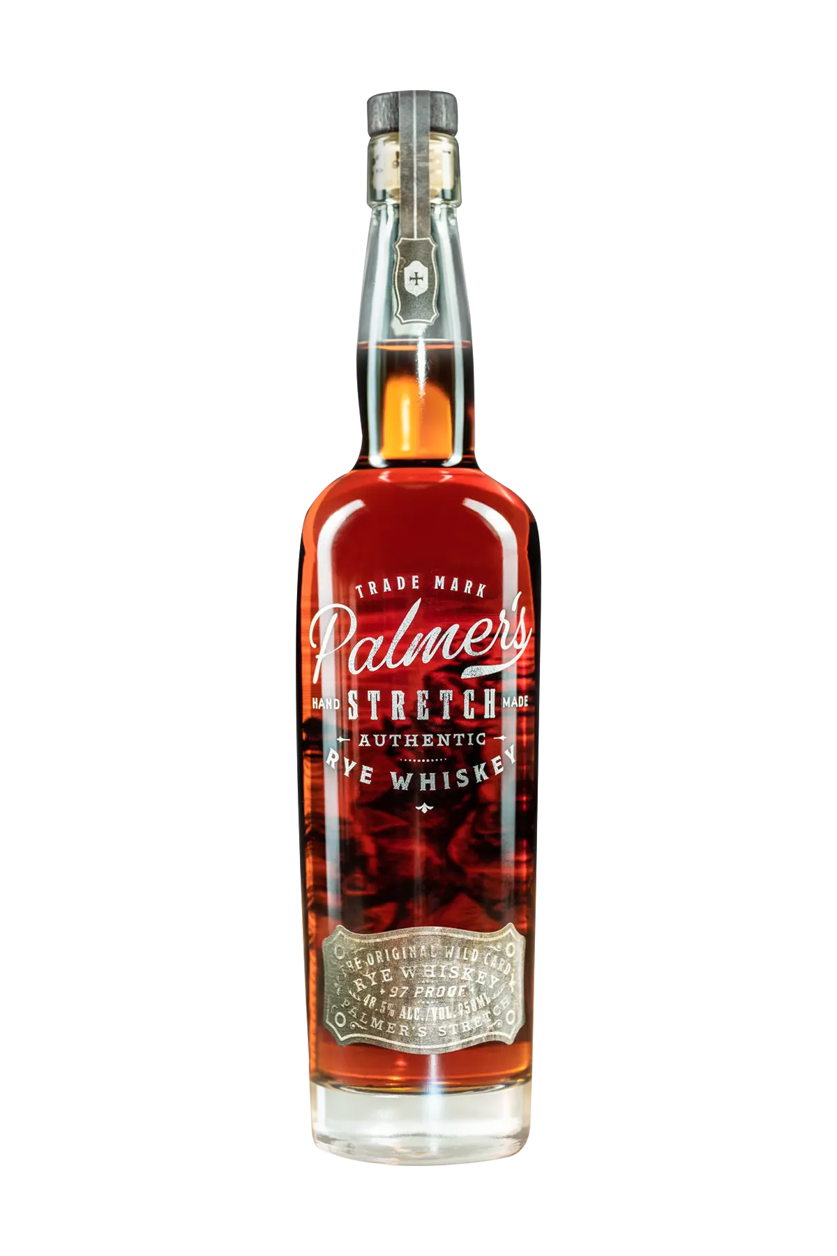 Bottle of Palmer's Straight Rye Whiskey on a white background